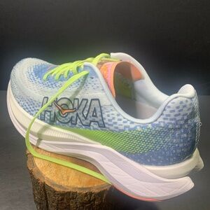 HOKA Mach X Women’s Blue Orange White Running Walking Sneakers Shoe Size-8.5